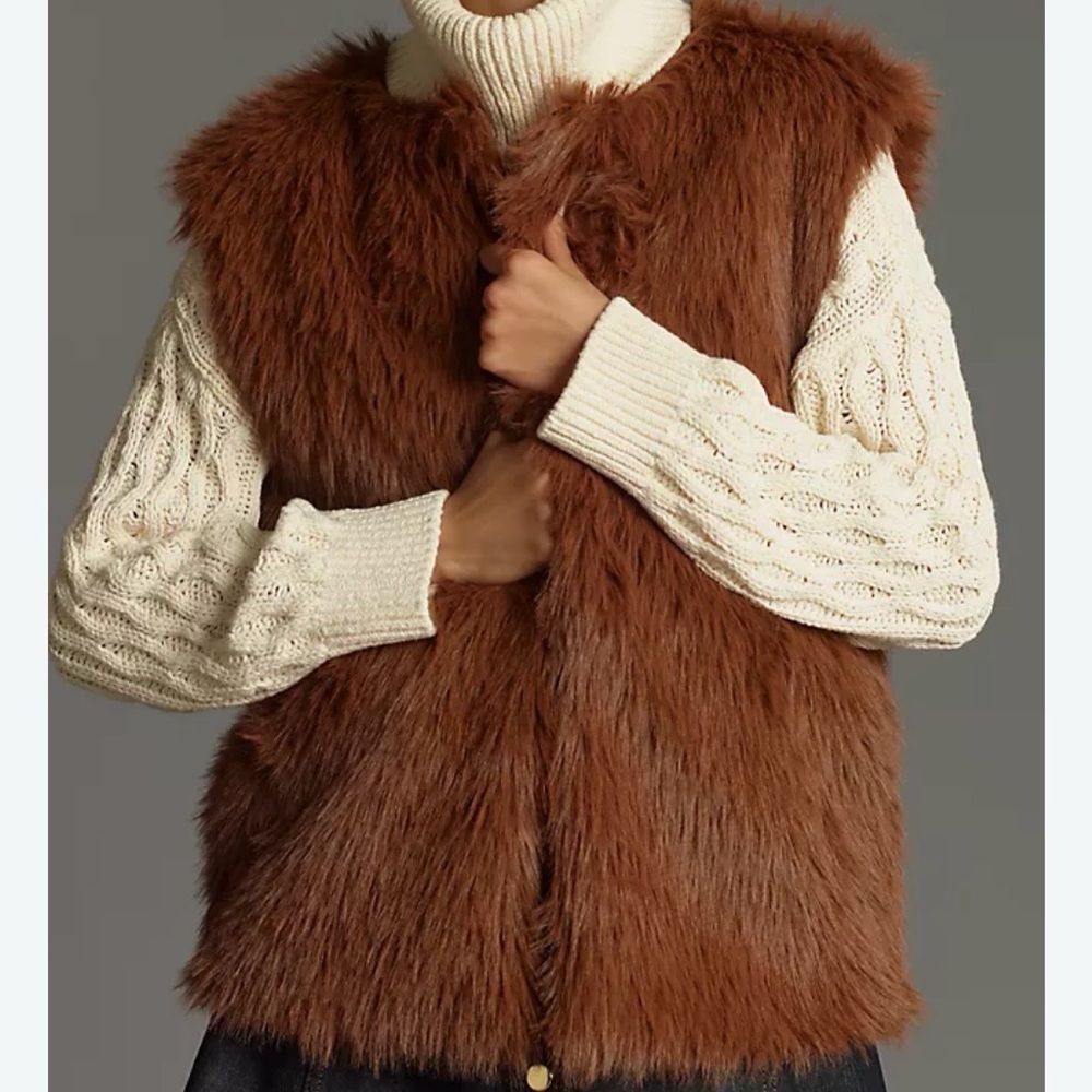 ANTHROPOLOGIE FAUX FUR MIDI VEST NWOT
